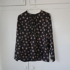 Vintage Frayne Black Floral Dot Long Sleeve Blouse SZ 16